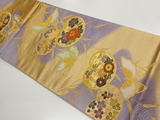 JAPANESE FUKURO OBI / WOVEN BUTTERFLY & FLOWERS